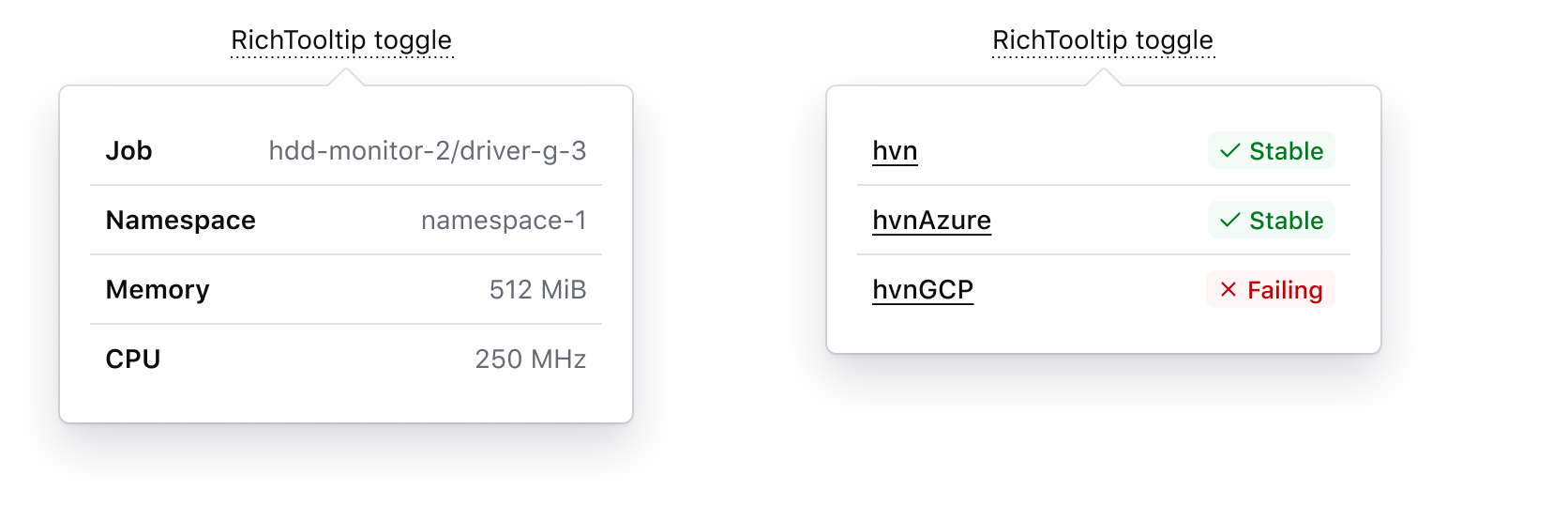 Key-value pairs within the Rich Tooltip